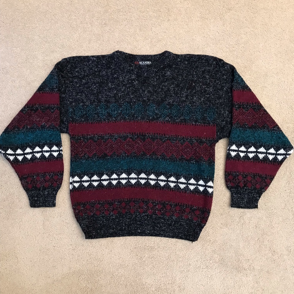 Vintage 90s Crewneck Sweater Mens Small Black Burgundy Usa Made Dad Eclectic
